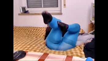 Fat Estonian woman in blue tights jerks off her pussy in front of webcam